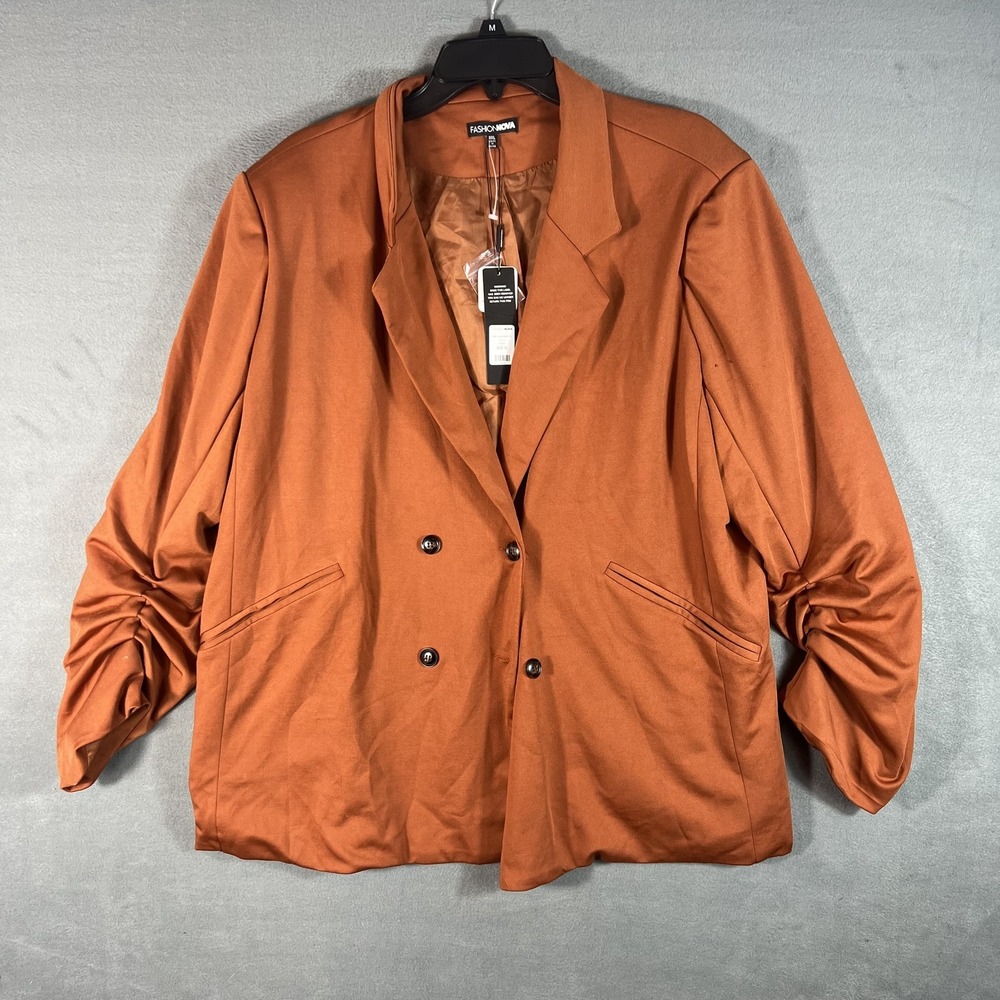 NWT Fashion Nova After Hours Blazer Womens 3X Plus Size Cognac Double Breasted